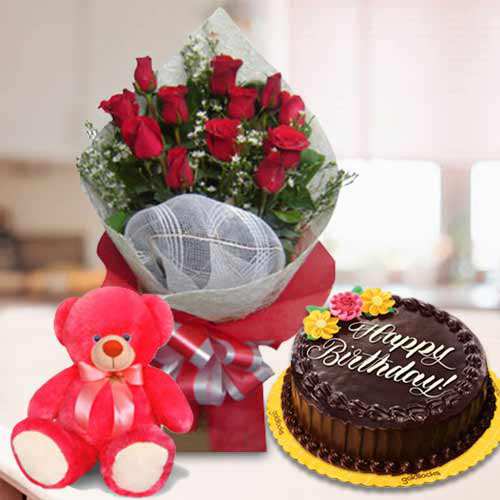 Rose Cake Teddy Arrangement