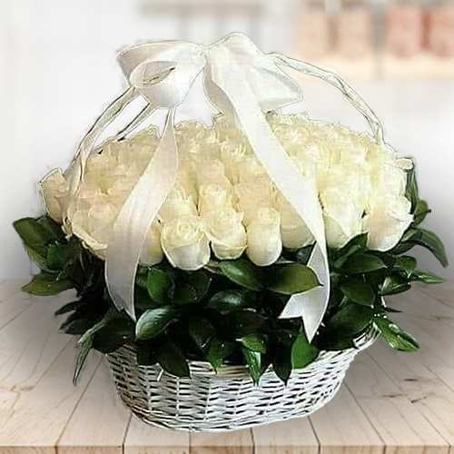 36 White Rose Basket