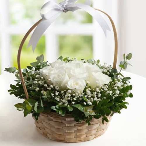 Elegant White Rose Basket