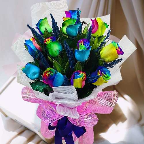 12 Rainbow Rose Arrangement