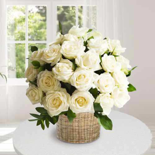 Basket Of White Roses