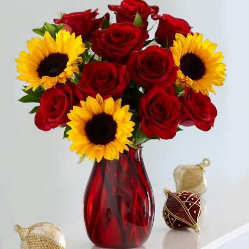 Rose And Sunflower In A Vase