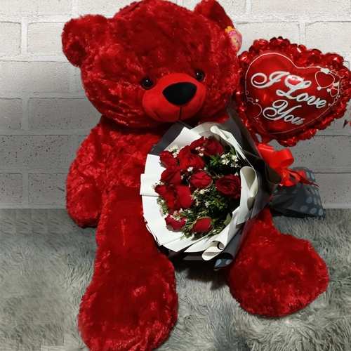 Rose Teddy And Balloon