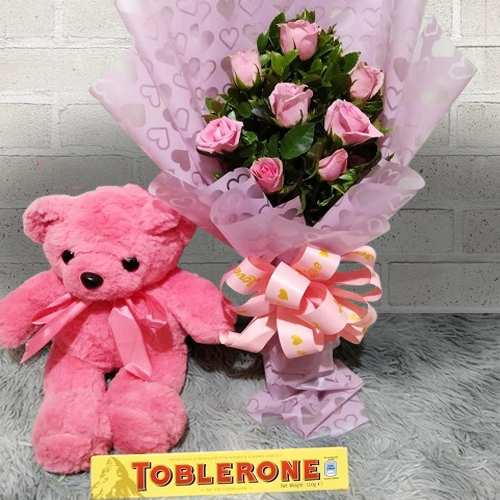 Pink Rose Bear And Chocolate
