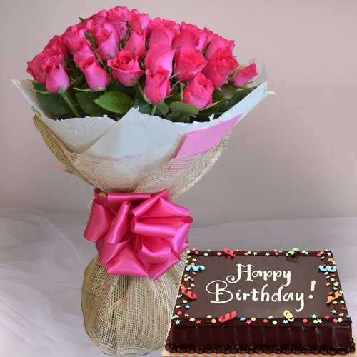 Pink Rose And Chocolate Cake