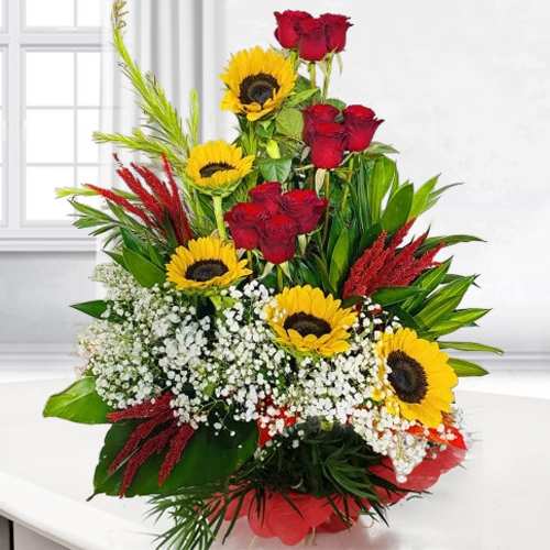 Vibrant Mixed Flowers Basket
