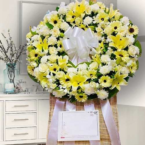 Warm Condolence Yellow N White Arrangement